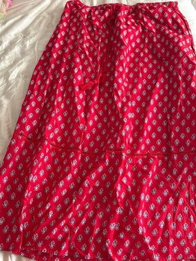 Universal Red Printed Tiered Maxi Skirt with White Motif